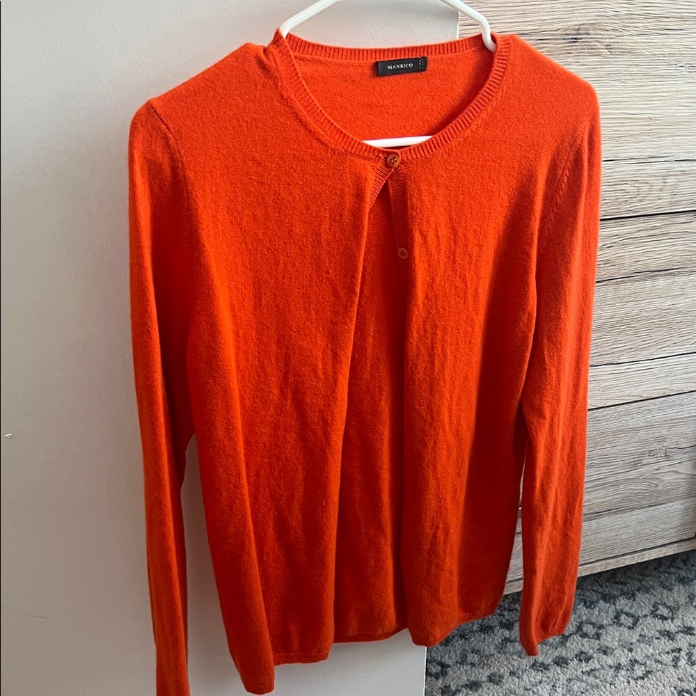 Mantico Orange Crewneck Single-Button Cardigan